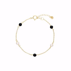 Zita armbånd i forgyldt 925 sterling sølv med sort onyx og ferskvandsperler fra Seville Jewelry