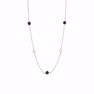 Zita halskæde i 925 sterling sølv med sort onyx og ferskvandsperler fra Seville Jewelry