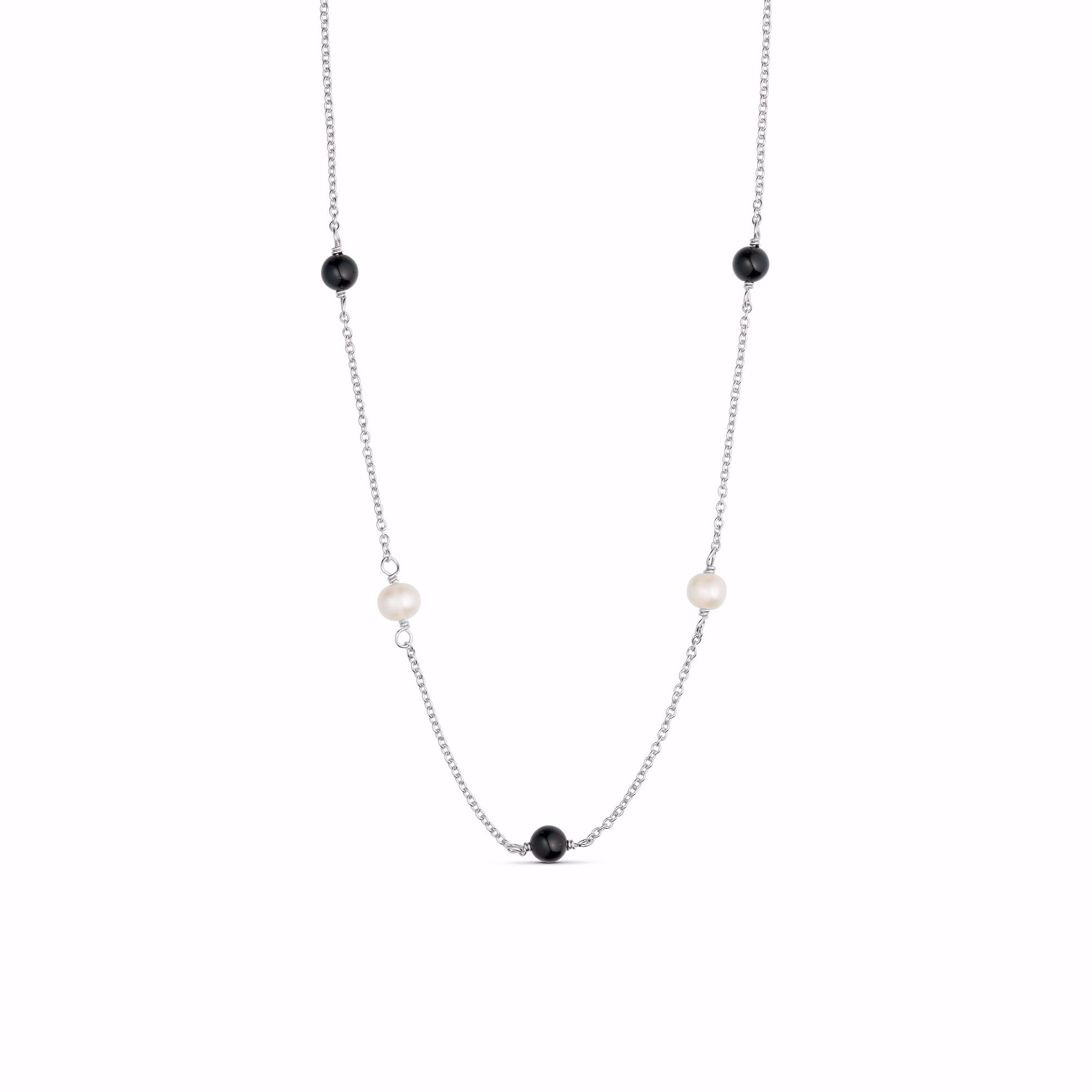 Zita halskæde i 925 sterling sølv med sort onyx og ferskvandsperler fra Seville Jewelry