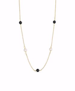 Zita halskæde i forgyldt 925 sterling sølv med sort onyx og ferskvandsperler fra Seville Jewelry