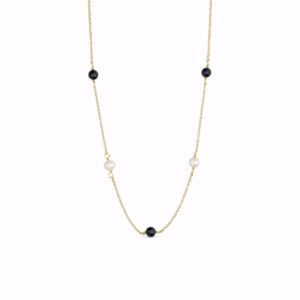 Zita halskæde i forgyldt 925 sterling sølv med sort onyx og ferskvandsperler fra Seville Jewelry
