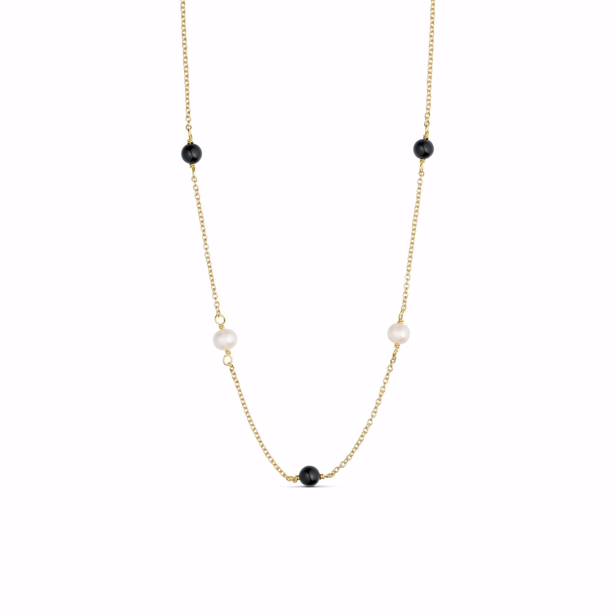 Zita halskæde i forgyldt 925 sterling sølv med sort onyx og ferskvandsperler fra Seville Jewelry
