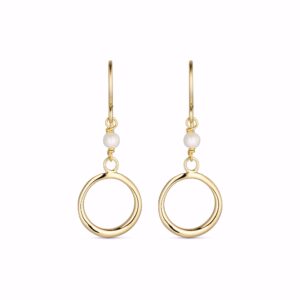 Øreringe i forgyldt 925 sterling sølv med ferskvandsperle og cirkel fra Seville Jewelry