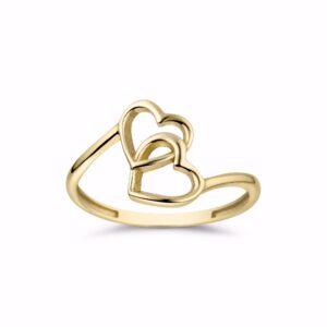 Hjertering i 8 kt guld med to åbne hjerter fra Guld & Sølv Design
