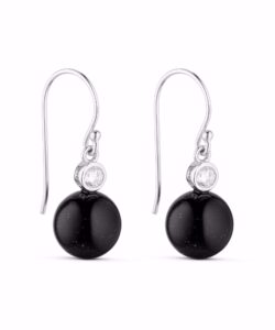 Øreringe i rhodineret 925 sterling sølv med sort onyx og klar zirkonia fra Seville