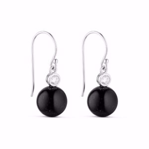 Øreringe i rhodineret 925 sterling sølv med sort onyx og klar zirkonia fra Seville