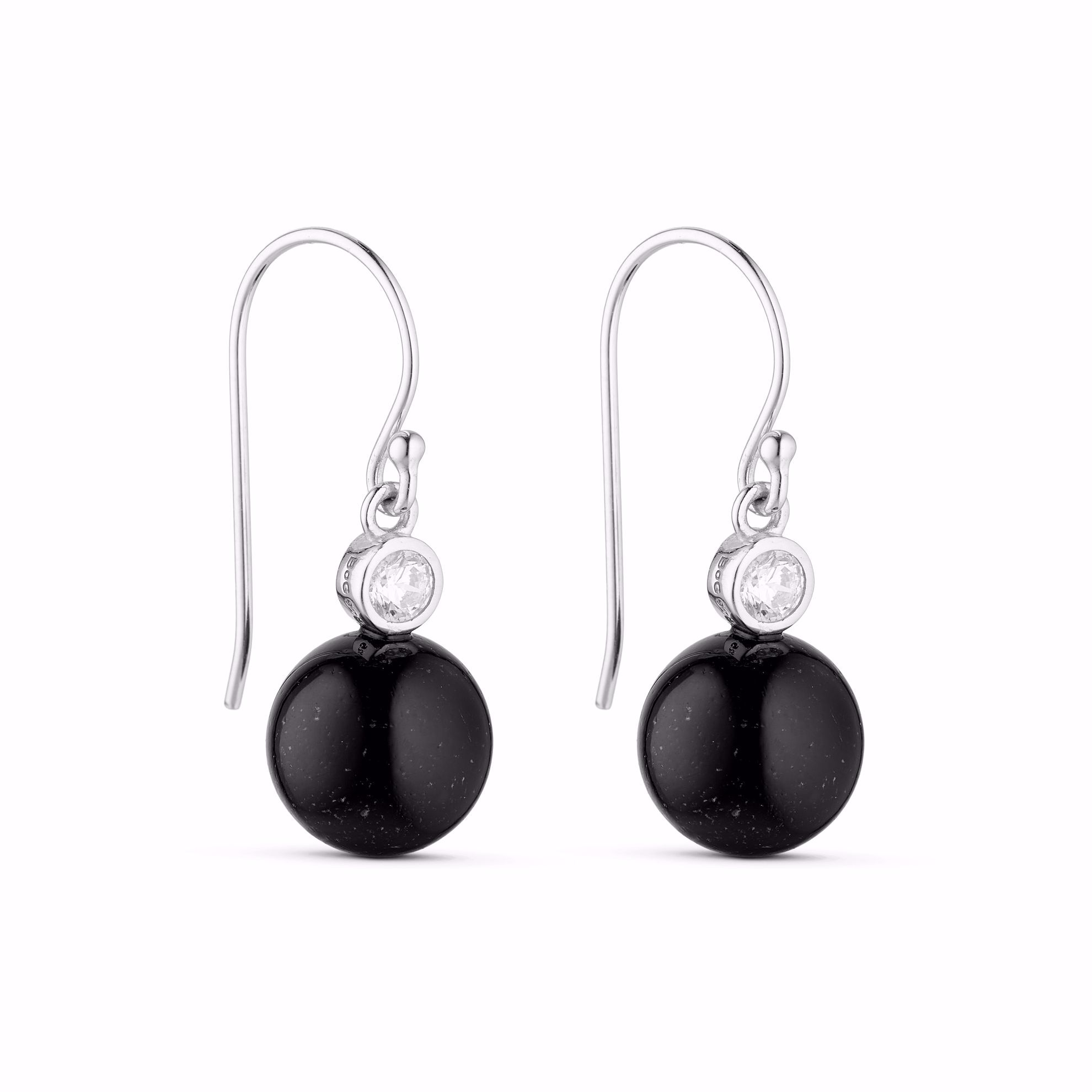 Øreringe i rhodineret 925 sterling sølv med sort onyx og klar zirkonia fra Seville