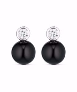 Ørestikker i rhodineret 925 sterling sølv med sort onyx og klar zirkonia fra Guld & Sølv Design