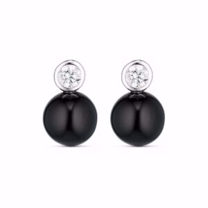 Ørestikker i rhodineret 925 sterling sølv med sort onyx og klar zirkonia fra Guld & Sølv Design