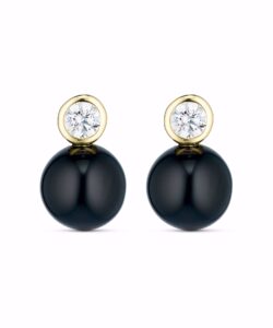 Ørestikker i forgyldt 925 sterling sølv med sort onyx og klar zirkonia fra Guld & Sølv Design