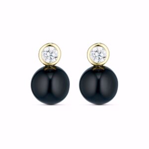 Ørestikker i forgyldt 925 sterling sølv med sort onyx og klar zirkonia fra Guld & Sølv Design