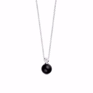Halskæde i 925 sterling sølv med sort onyx og klar zirkonia fra Guld & Sølv Design