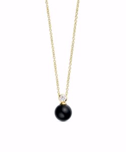 Halskæde i forgyldt 925 sterling sølv med sort onyx og klar zirkonia fra Guld & Sølv Design