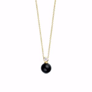 Halskæde i forgyldt 925 sterling sølv med sort onyx og klar zirkonia fra Guld & Sølv Design