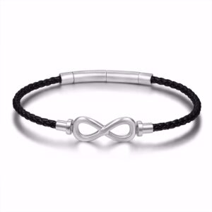 Frank1967 sort herre læderarmbånd med infinity-symbol i stål