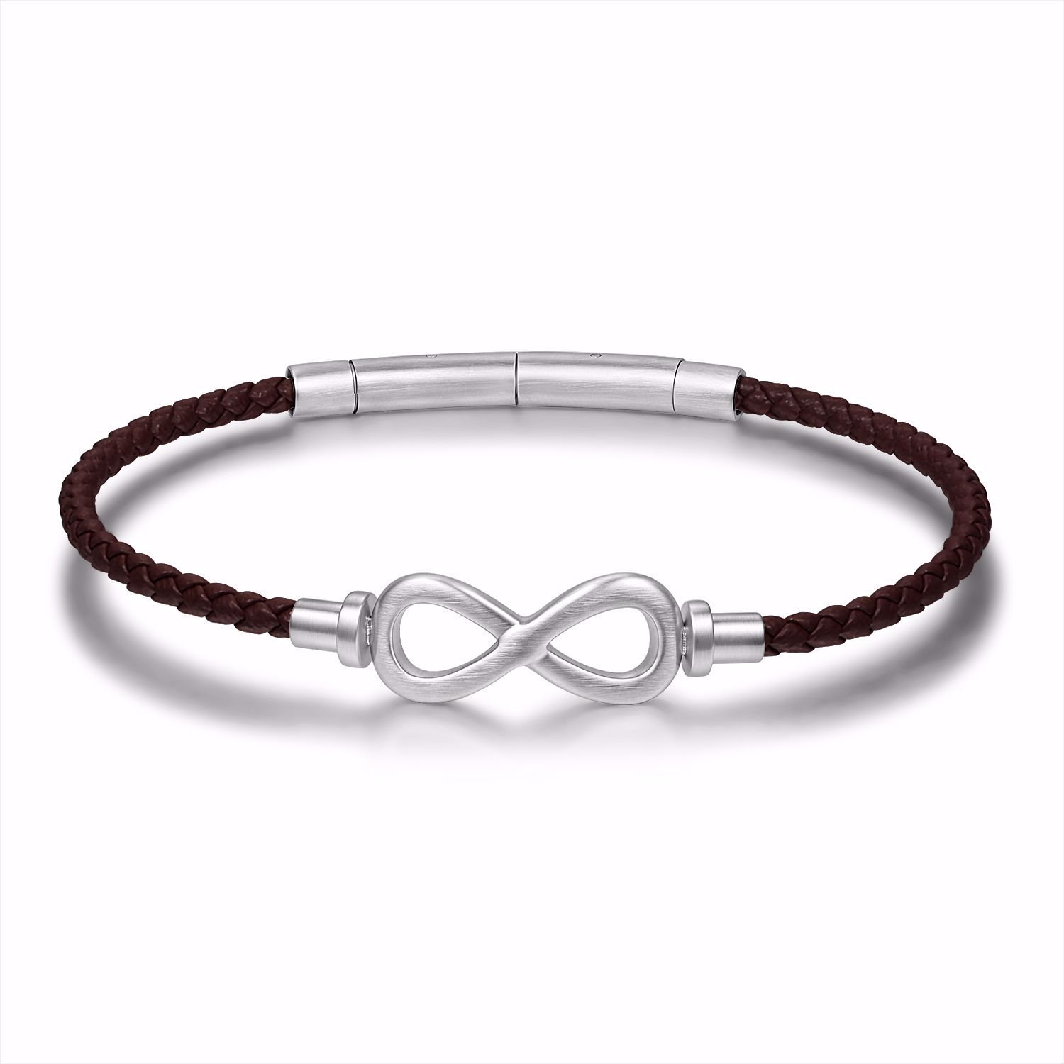 Frank1967 brunt herre læderarmbånd med infinity-symbol i stål