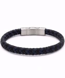 Frank1967 herre læderarmbånd i sort og blå flet med stållås
