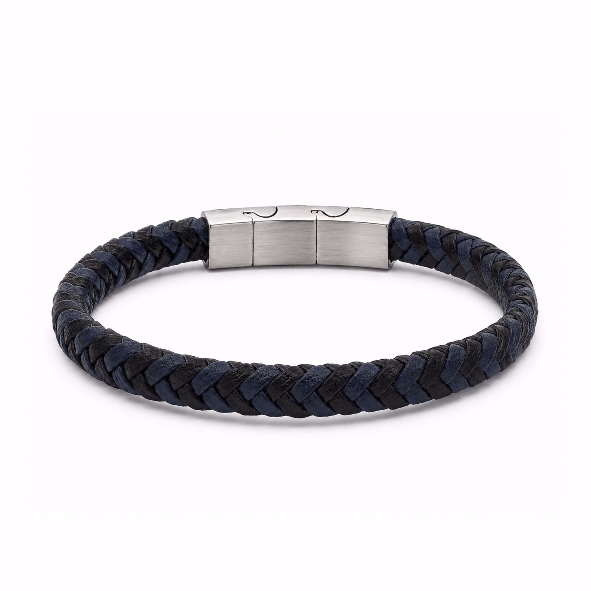 Frank1967 herre læderarmbånd i sort og blå flet med stållås