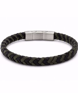 Frank1967 herre læderarmbånd i sort og grøn flet med stållås