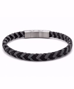 Frank1967 herre læderarmbånd i sort og grå flet med stållås