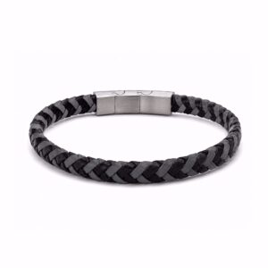 Frank1967 herre læderarmbånd i sort og grå flet med stållås