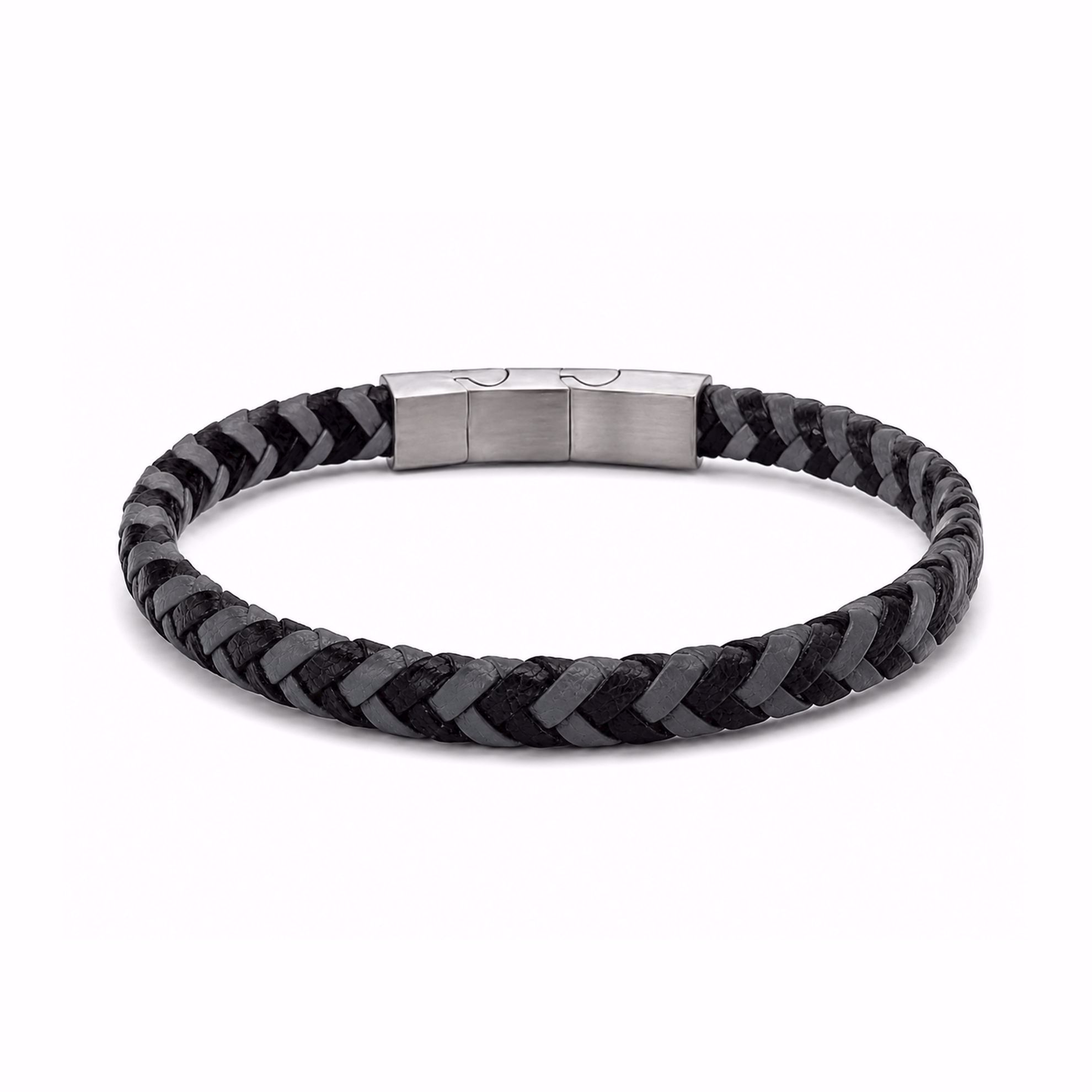 Frank1967 herre læderarmbånd i sort og grå flet med stållås