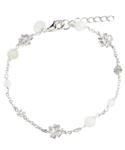 Firkløver armbånd i 925 sterling sølv fra Aqua Dulce med lyse stenperler