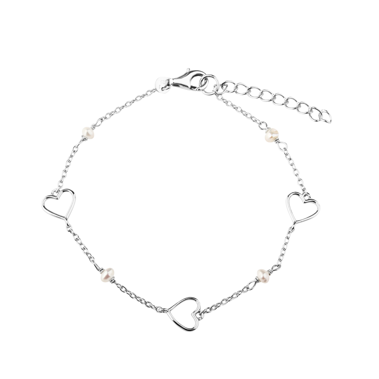 Hjerte armbånd i 925 sterling sølv med ferskvandsperler fra Aqua Dulce