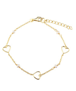 Hjerte armbånd i forgyldt 925 sterling sølv med ferskvandsperler fra Aqua Dulce