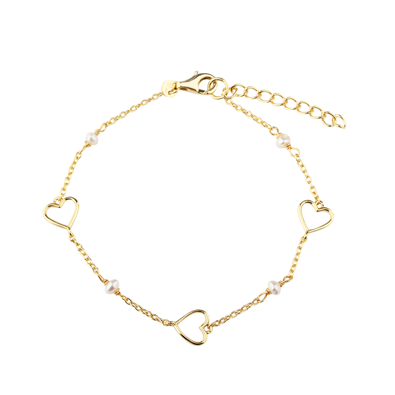 Hjerte armbånd i forgyldt 925 sterling sølv med ferskvandsperler fra Aqua Dulce