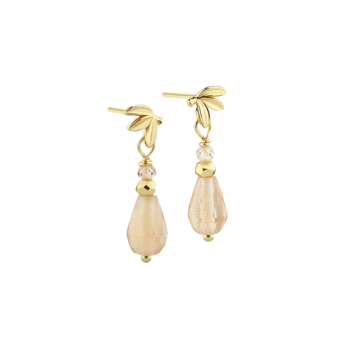Meadow Rose øreringe med peach sunstone i forgyldt 925 sterling sølv fra Aqua Dulce