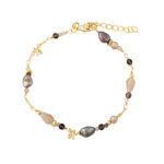 Aqua Dulce MEADOW MIX armbånd i forgyldt 925 sterling sølv med ferskvandsperler og solsten