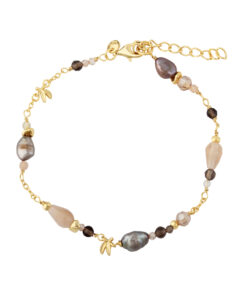 Aqua Dulce MEADOW MIX armbånd i forgyldt 925 sterling sølv med ferskvandsperler og solsten