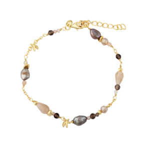 Aqua Dulce MEADOW MIX armbånd i forgyldt 925 sterling sølv med ferskvandsperler og solsten