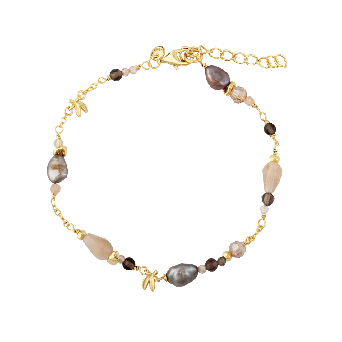 Aqua Dulce MEADOW MIX armbånd i forgyldt 925 sterling sølv med ferskvandsperler og solsten