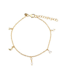 Aqua Dulce DREAMLIT armbånd i forgyldt 925 sterling sølv med måne, ferskvandsperler og zirkonia