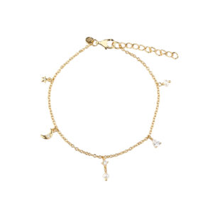 Aqua Dulce DREAMLIT armbånd i forgyldt 925 sterling sølv med måne, ferskvandsperler og zirkonia