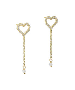 LOVE ME MORE BIG HEART øreringe i forgyldt 925 sterling sølv med klare zirkonia fra Aqua Dulce