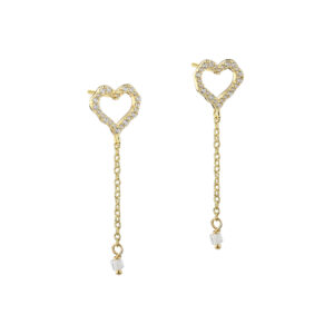 LOVE ME MORE BIG HEART øreringe i forgyldt 925 sterling sølv med klare zirkonia fra Aqua Dulce