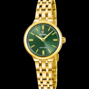 Festina Mademoiselle F20745/3 dameur med grøn skive, guldfarvet stållænke og rund urkasse på 26 mm.