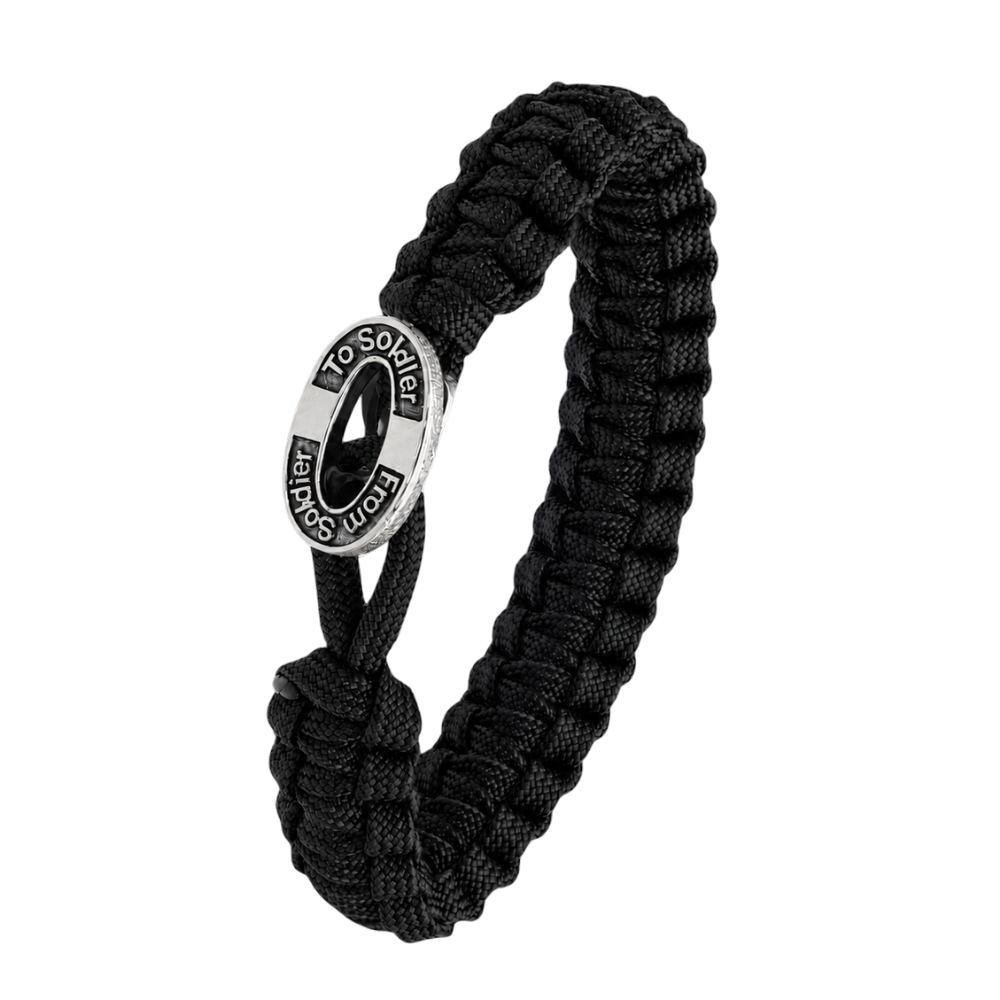 From Soldier to Soldier sort armbånd i flettet nylon med oxideret stållås fra Aagaard