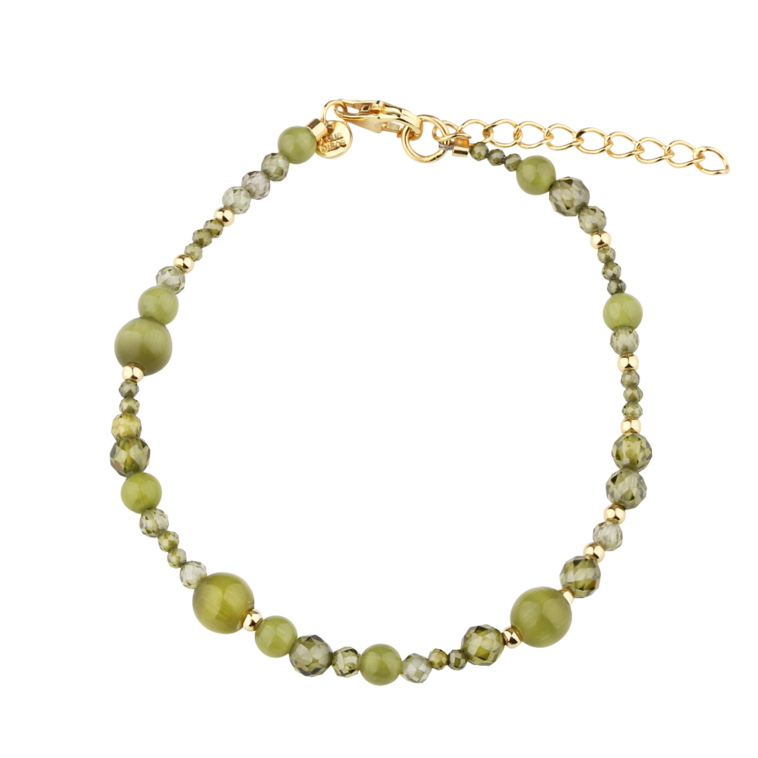 AYA OLIVE STONE armbånd i forgyldt 925 sterling sølv med olivengrøn jade fra Aqua Dulce