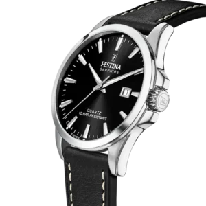 Festina Swiss Made herreur F20025/4 med sort skive og sort læderrem