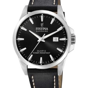 Festina Swiss Made herreur F20025/4 med sort skive og sort læderrem