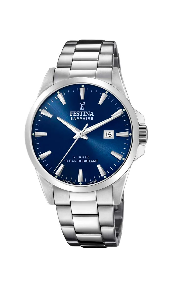 Festina Swiss Made Classic Steel herreur F20024/3 med blå skive og stållænke