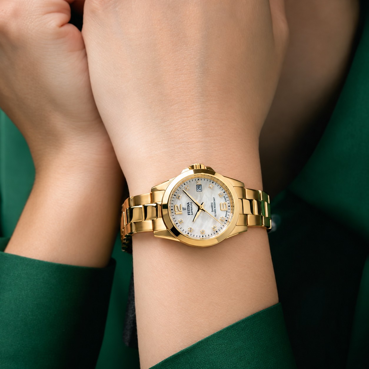 Festina D. Swiss Made dameur i guldfarvet stål med perlemor – F20050/1 - Billede 2