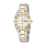 Seiko Classic Automatic SYMG42K1 dameur med lys urskive, guldfarvet krans og 2-farvet stållænke