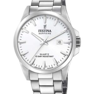 Festina Swiss Made Classic Steel herreur F20024/2 med hvid skive og stållænke