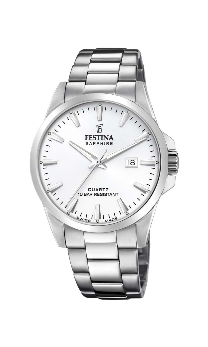 Festina Swiss Made Classic Steel herreur F20024/2 med hvid skive og stållænke