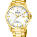 Festina Swiss Made herreur F20044/2 med guldfarvet stållænke, hvid urskive og safirglas
